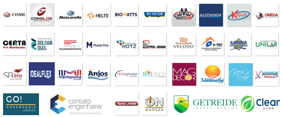 Logos de empresas clientes certificadas PBQP-H que utilizam o ScopeSIS